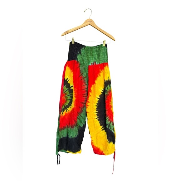Handmade Tie Dye Multicolor Rayon Rasta Boho Pants Stretchy One Size Hippie Yoga - Picture 2 of 6